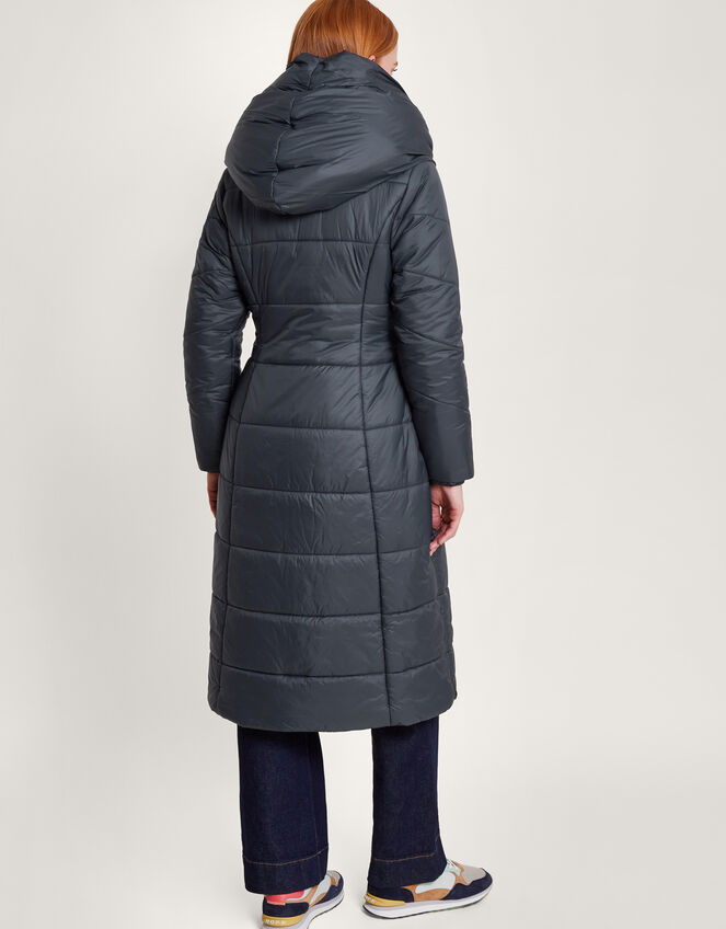 Sorena Belted Padded Midi Coat in Recycled Polyester , Blue (NAVY), large