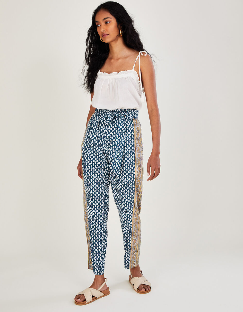 Women Women's Clothing | Gabriella Print Trousers in Sustainable Viscose Blue - QM94204