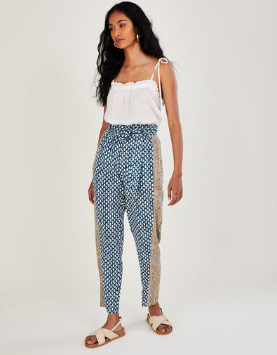 Gabriella Print Trousers in Sustainable Viscose Blue, Blue (NAVY), large
