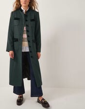Viv Velvet Trim Military Coat, Green (GREEN), large