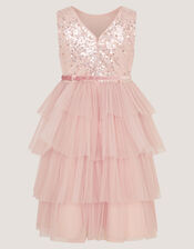 Elodie Sequin Tiered Party Dress, Pink (PALE PINK), large