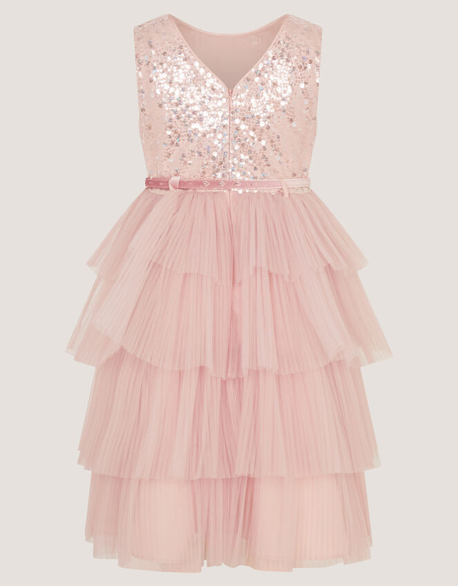 Elodie Sequin Tiered Party Dress, Pink (PALE PINK), large