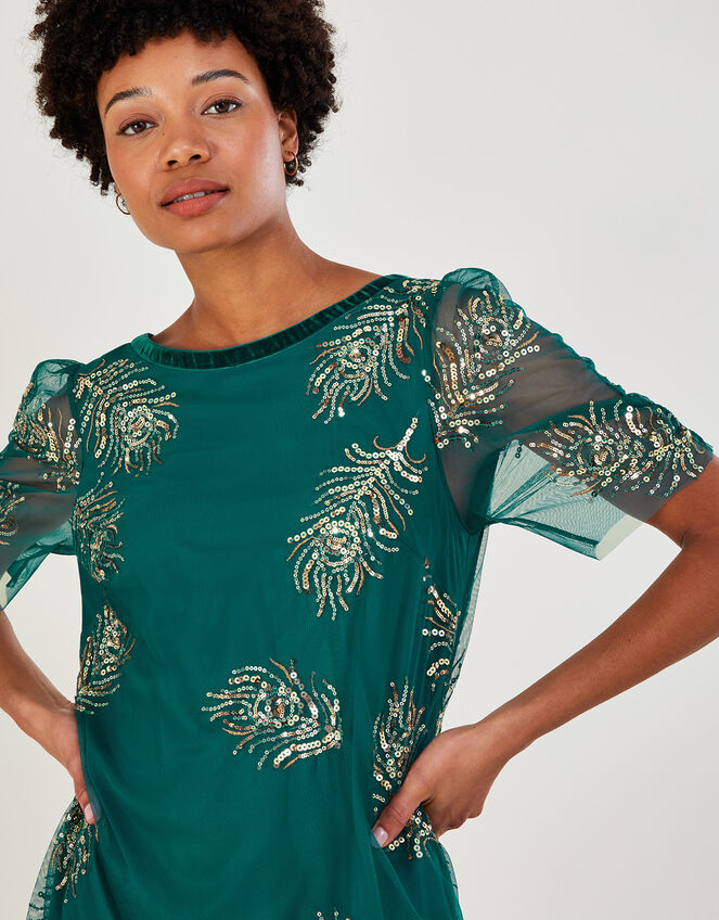 Alyson Embellished Feather Dress, Green (GREEN), large