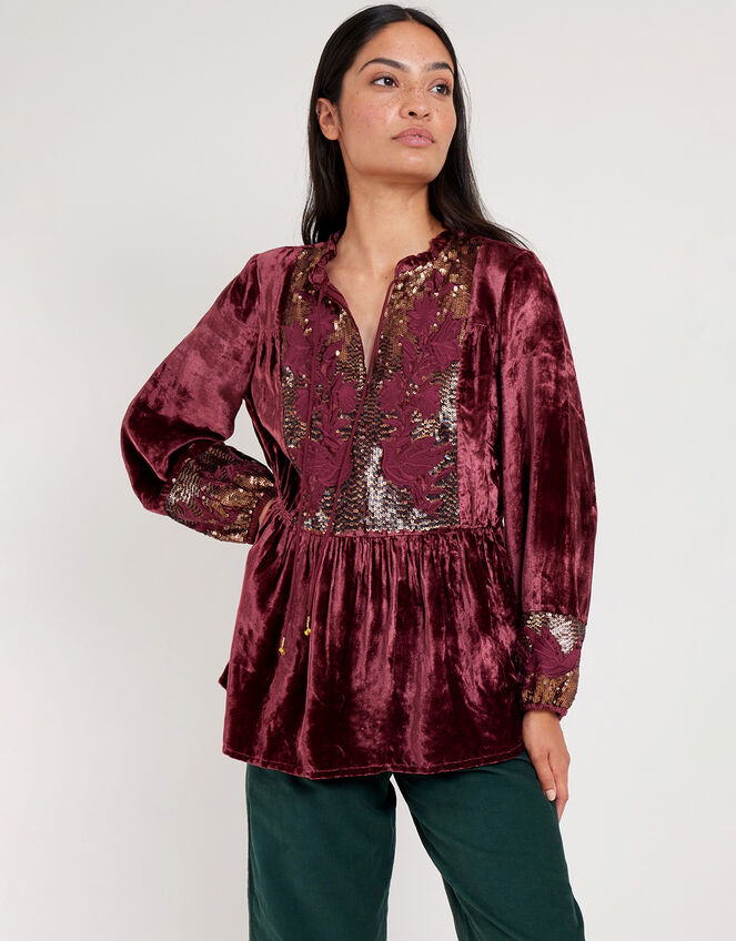 East Brogan Embellished Velvet Top, Red (RED), large