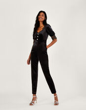 Jamie Stretch Velvet Jumpsuit with Recycled Polyester, Black (BLACK), large