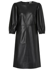 Round Neck Leather-Look Dress, Black (BLACK), large