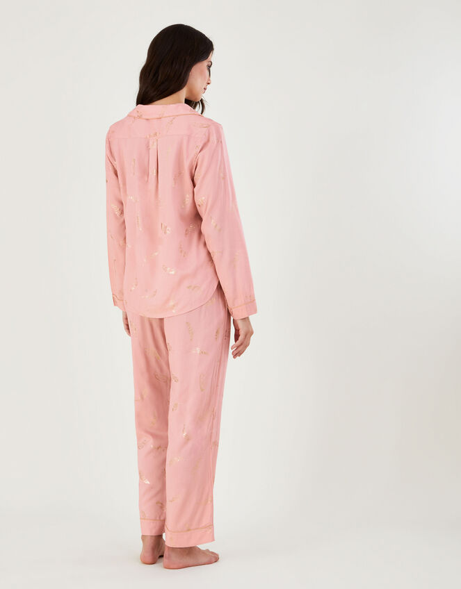 Foil Feather Print Pyjama Set in LENZING™ ECOVERO™ , Pink (PINK), large