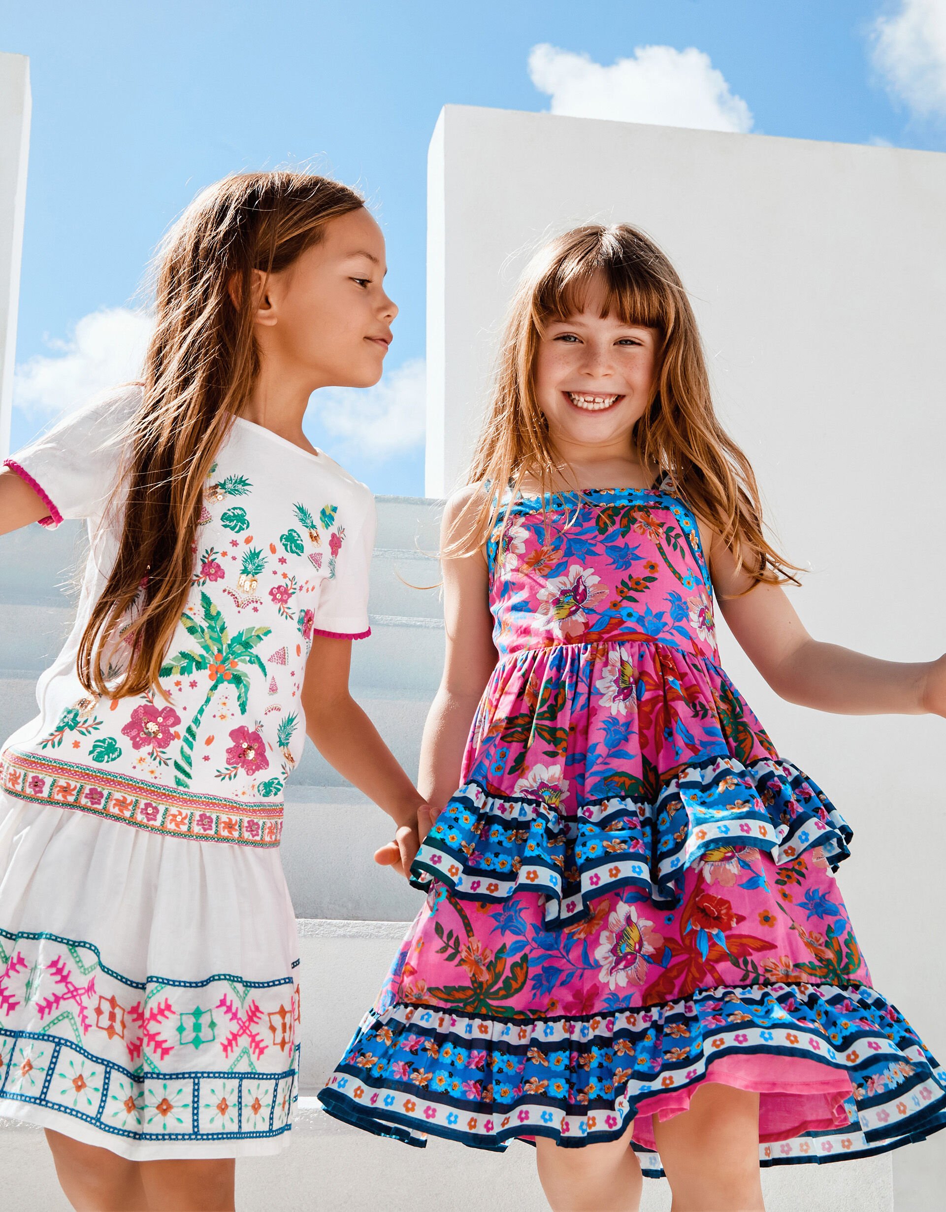 Tropical Print Tiered Dress Pink Girls Dresses Monsoon UK