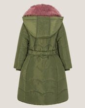 Belted Scallop Puffer Coat, Green (GREEN), large