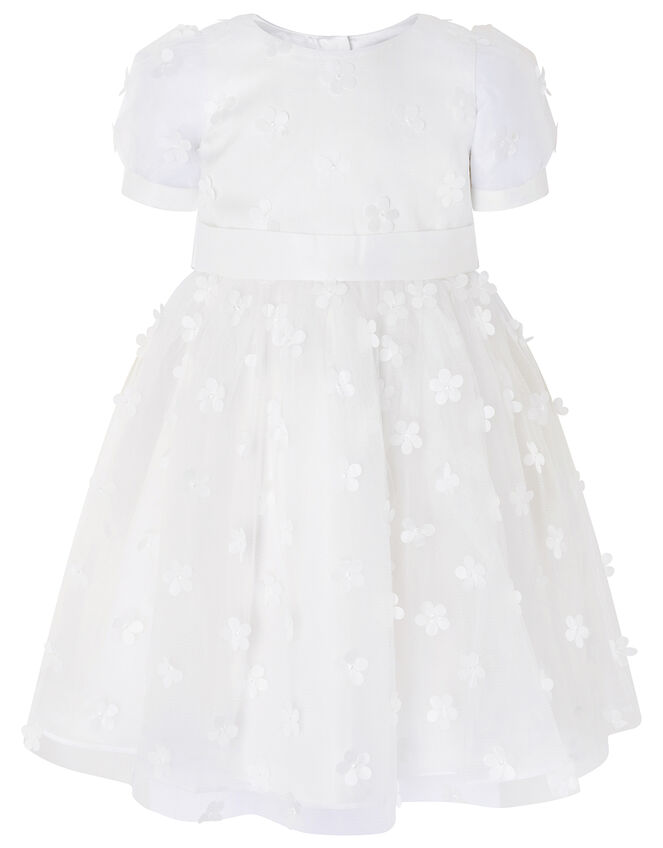 3D Floral Puff Sleeve Dress, Ivory (IVORY), large