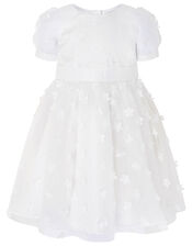 3D Floral Puff Sleeve Dress, Ivory (IVORY), large