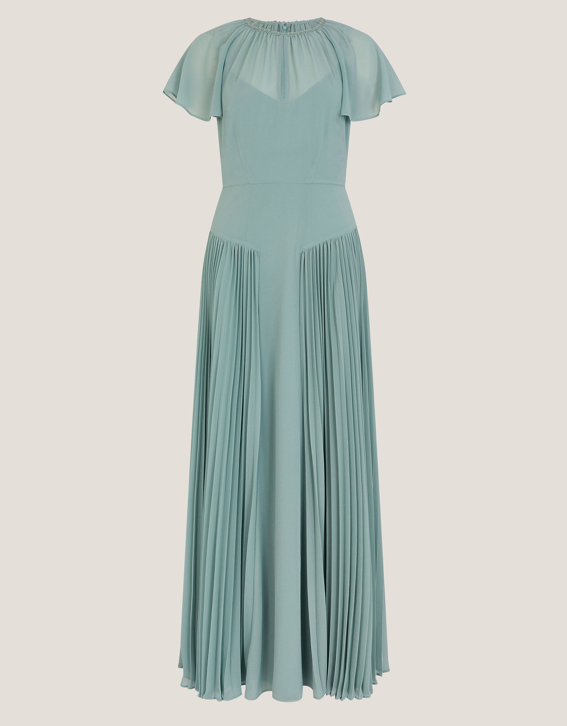 Madison Flutter Sleeve Pleated Bridesmaid Dress, Green (SAGE), large