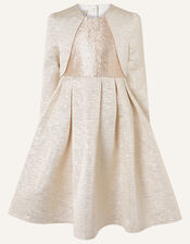 Adelaide Jacquard Dress and Jacket Set , Gold (GOLD), large