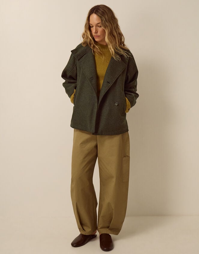 Pip Funnel Neck Herringbone Coat, Green (GREEN), large