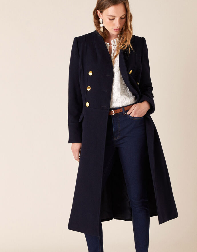 Rosaline Long Military Coat in Wool Blend | Women's Coats | Monsoon UK.