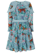 Akira Tiger Print Dress in Recycled Polyester, Blue (AQUA), large