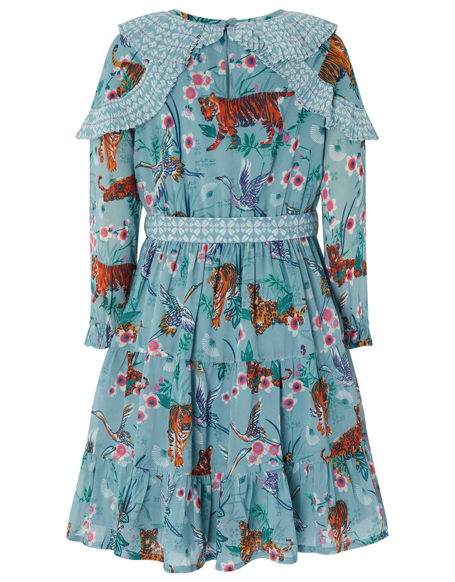 Akira Tiger Print Dress in Recycled Polyester, Blue (AQUA), large