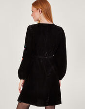 Verina Velvet Embroidered Dress, Black (BLACK), large