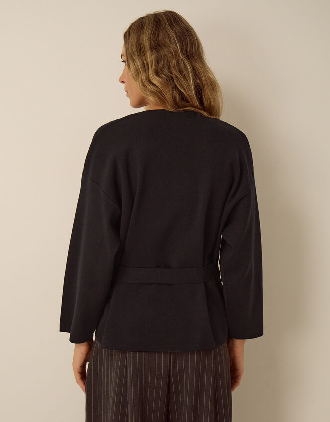 Bess Belted Knit Jacket, Black (BLACK), large