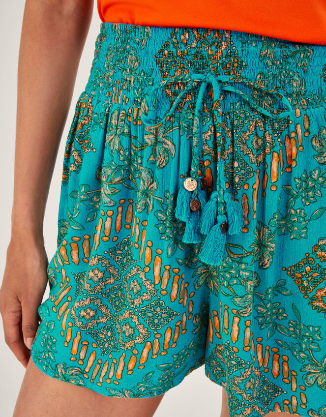 Tile Print Shorts, Blue (TURQUOISE), large