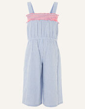 Ticking Stripe Jumpsuit in Pure Cotton, Blue (BLUE), large