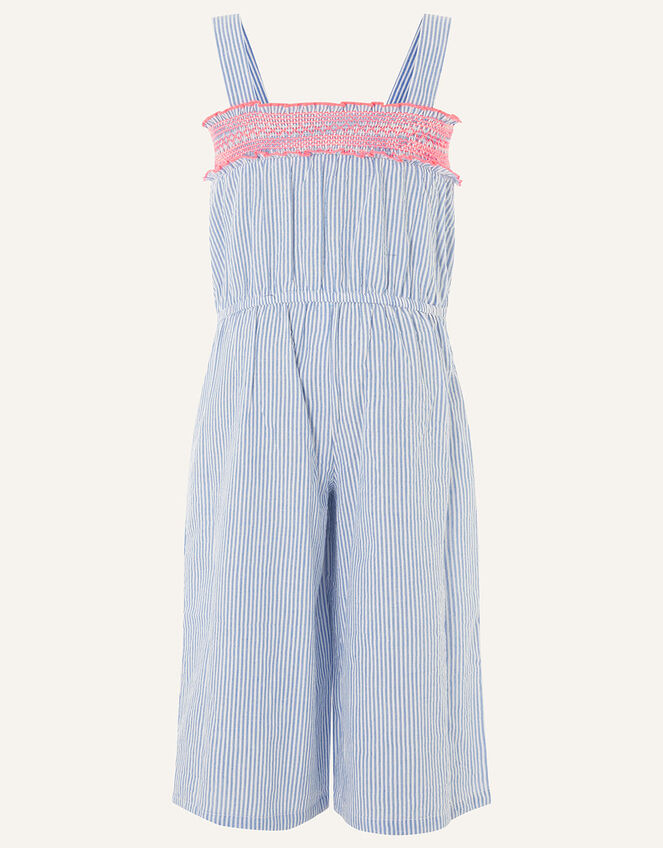 Ticking Stripe Jumpsuit in Pure Cotton, Blue (BLUE), large