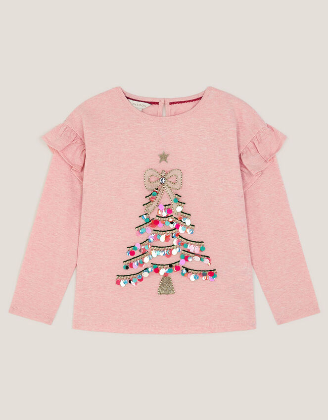 Sequin Christmas Tree Long Sleeve Top, Pink (PINK), large