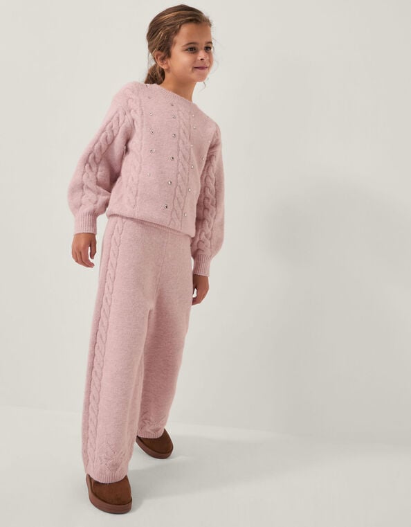 Rhinestone Cable Knit Jumper, Pink (PINK), large