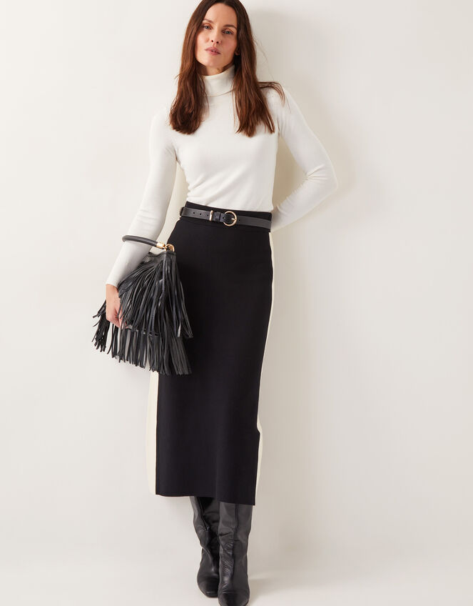 Narla Side Stripe Knit Midi Skirt, Black (BLACK), large