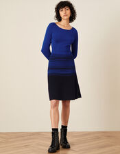 Textured Fit and Flare Dress , Blue (BLUE), large