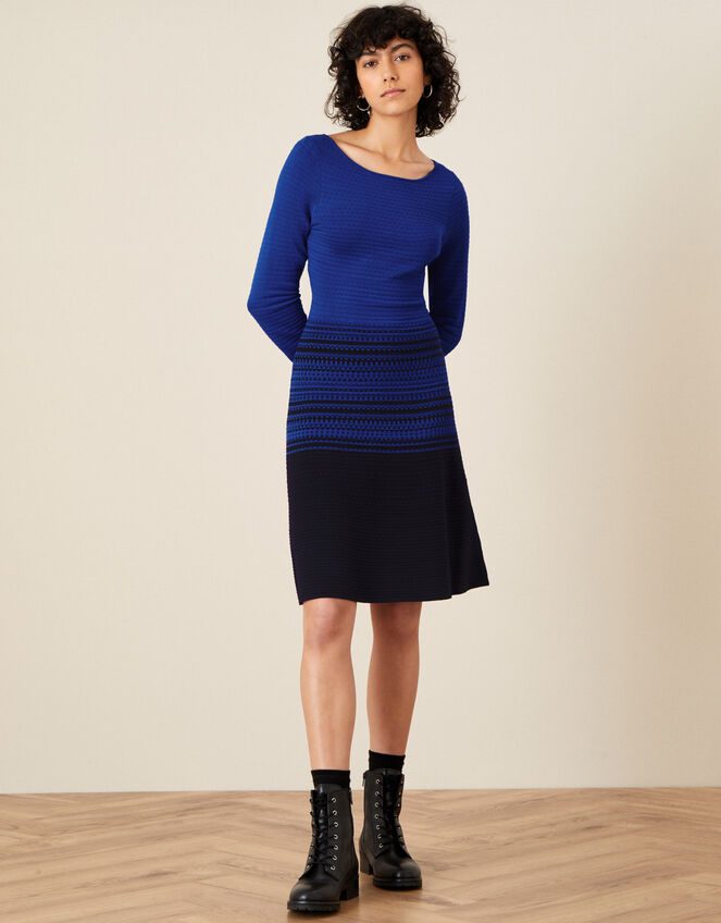 Textured Fit and Flare Dress , Blue (BLUE), large