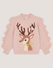 Dahlia Christmas Reindeer Jumper, Pink (PINK), large