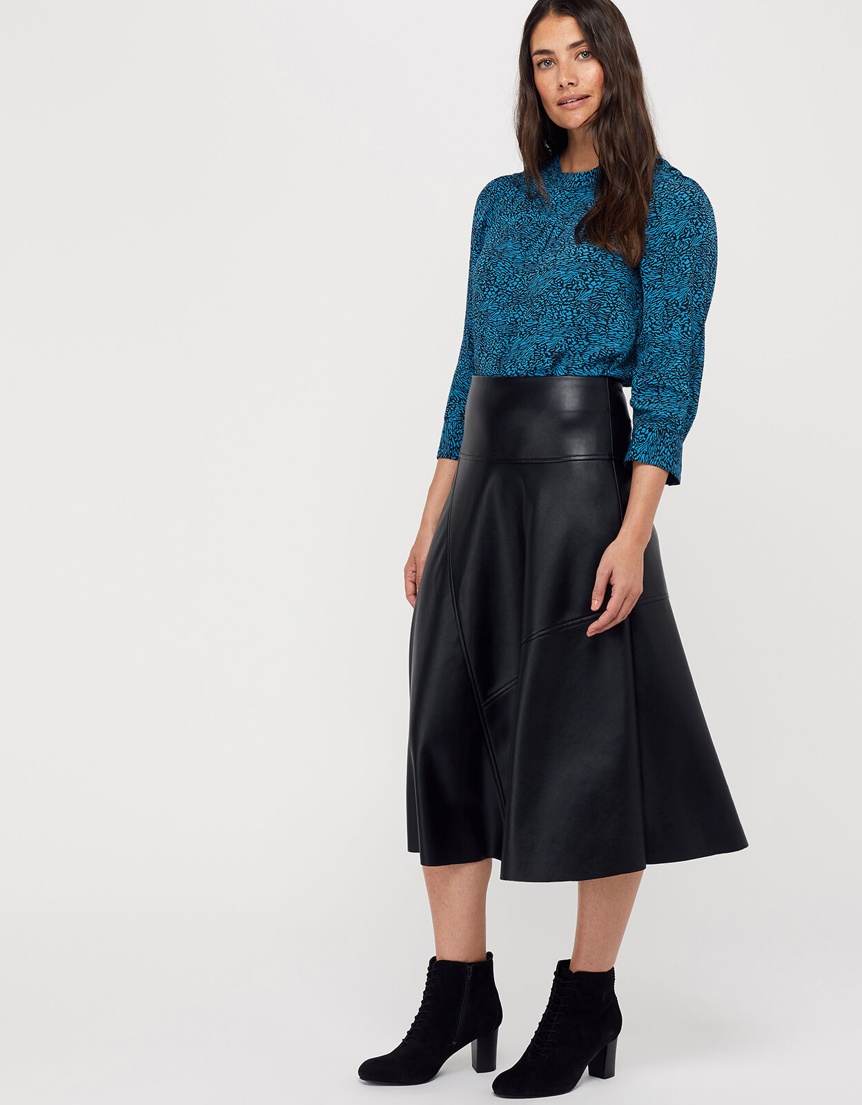 Carly Faux Leather Midi Skirt Black Skirts Monsoon UK