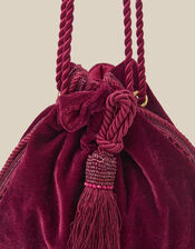 Hope Tassel Velvet Pouch Bag, Red (BURGUNDY), large