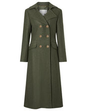 Long Military Coat in Wool Blend, Green (KHAKI), large