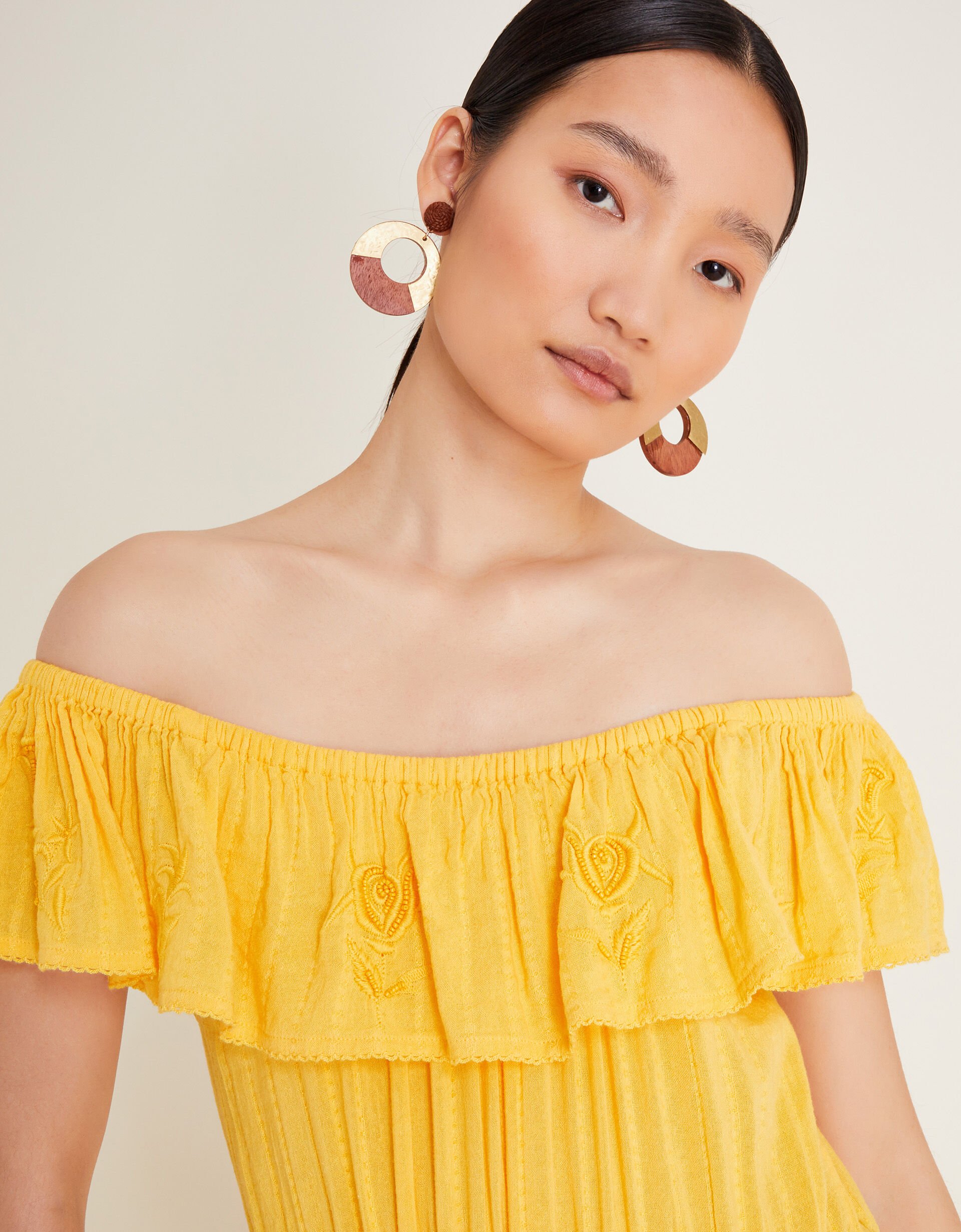 Avani Bardot Ruffle Dress Yellow Day Dresses Monsoon UK
