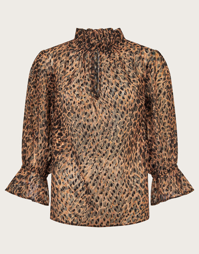 Liza Leopard Print Blouse, Brown (BROWN), large