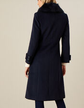 Fiona Faux Fur Collar Coat, Blue (NAVY), large
