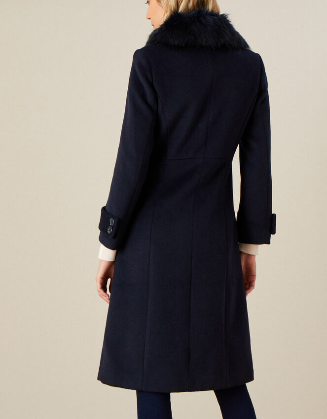 Fiona Faux Fur Collar Coat, Blue (NAVY), large