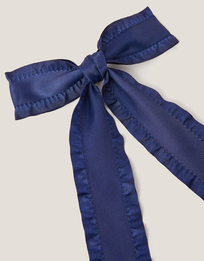 Frilly Bow School Hair Clip, Blue (NAVY), large