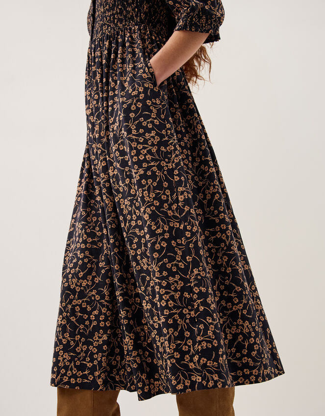 Aurelie Floral Jersey Midi Dress, Black (BLACK), large