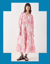 East Nanda Tropical Print Midi Dress, Pink (PINK), large