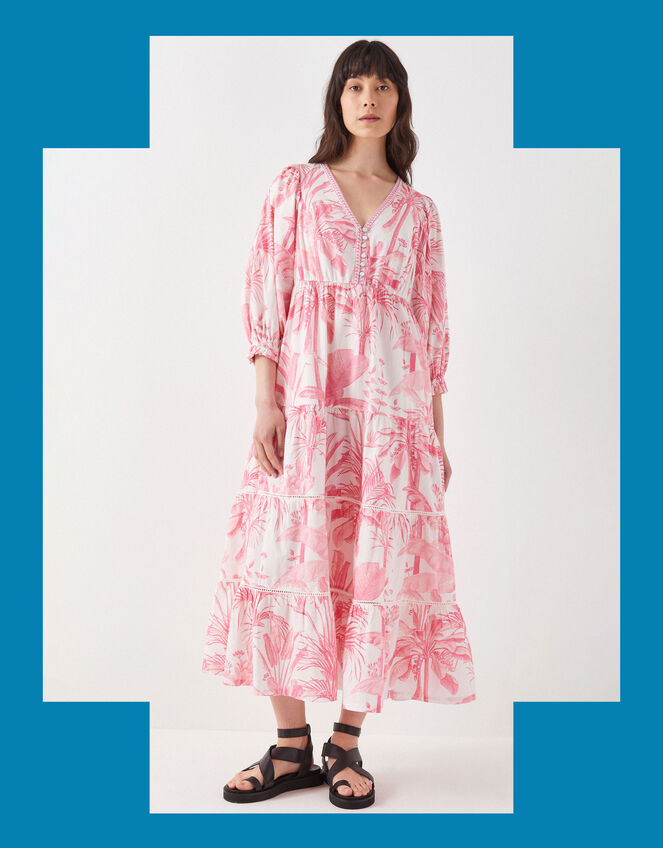 East Nanda Tropical Print Midi Dress, Pink (PINK), large