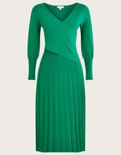 Wrap Pleated Skirt Dress with Sustainable Viscose, Green (GREEN), large