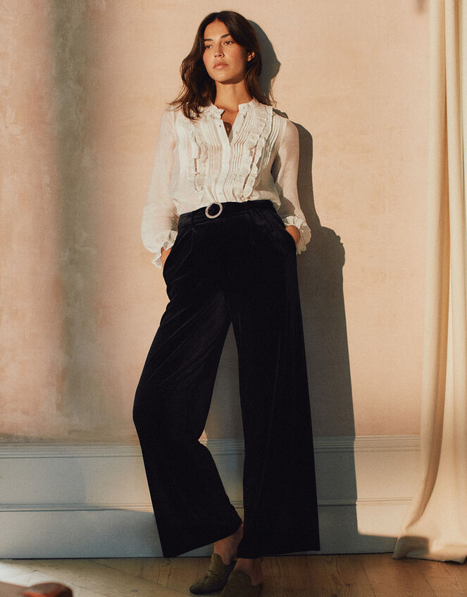 Willow Wide Leg Velvet Trouser, Black (BLACK), large
