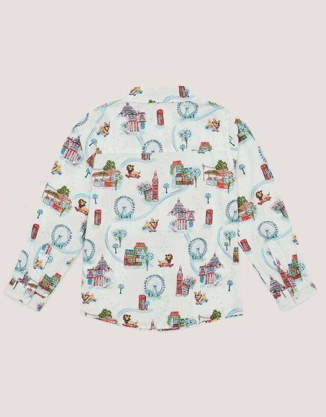 London Print Long Sleeve Shirt , White (WHITE), large