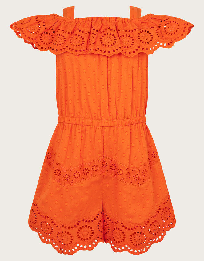 Schiffli Hanky Hem Playsuit, Orange (ORANGE), large