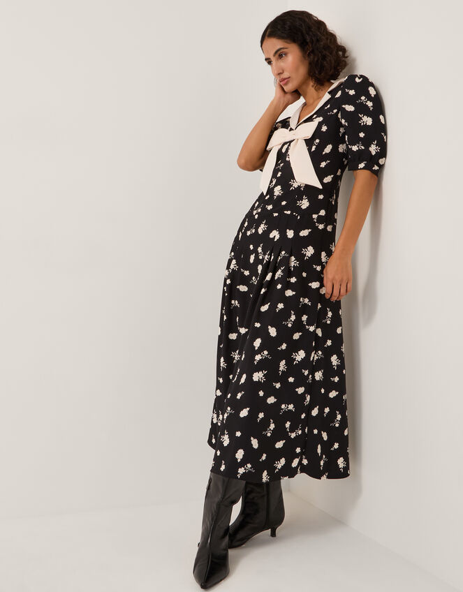 Mabli Floral Bow Midi Tea Dress, Black (BLACK), large