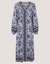 Thalia Palm Print Midi Dress, Blue (BLUE), large