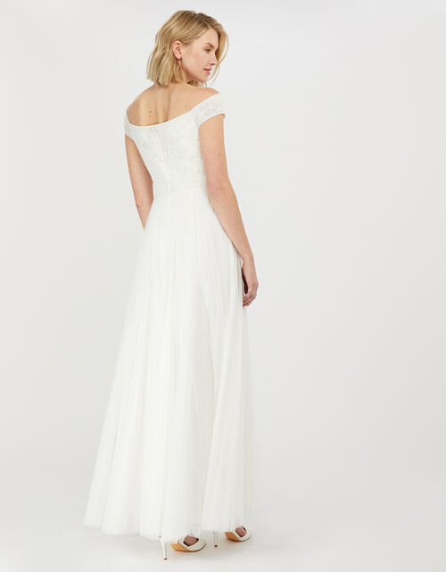 Monsoon – Emmeline Embellished Bardot Bridal Dress Ivory Robes de mariée modernes MONSOON